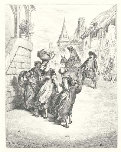 As Fábulas de La Fontaine: O moleiro, o seu filho e o asno (gravura) de Gustave Dore