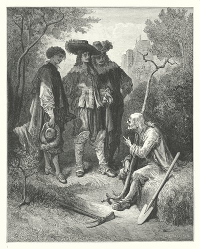 As Fábulas de La Fontaine: O Velho e os Três Jovens (gravura) de Gustave Dore