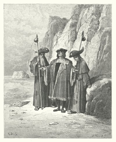 As Fábulas de La Fontaine: A Ostra e os seus Requerentes (gravura) de Gustave Dore