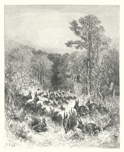 As Fábulas de La Fontaine: Os Coelhos (gravura) de Gustave Dore