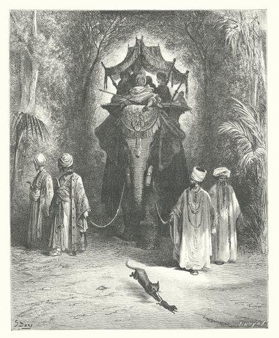 As Fábulas de La Fontaine: O rato e o elefante (gravura) de Gustave Dore