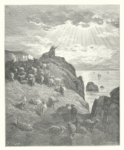 As Fábulas de La Fontaine: O Pastor e o Mar (gravura) de Gustave Dore