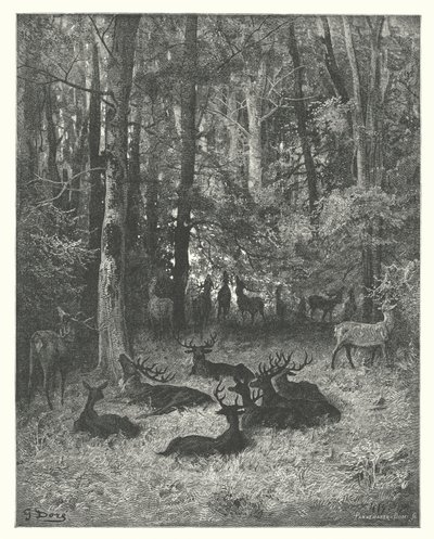 As Fábulas de La Fontaine: O veado doente (gravura) de Gustave Dore