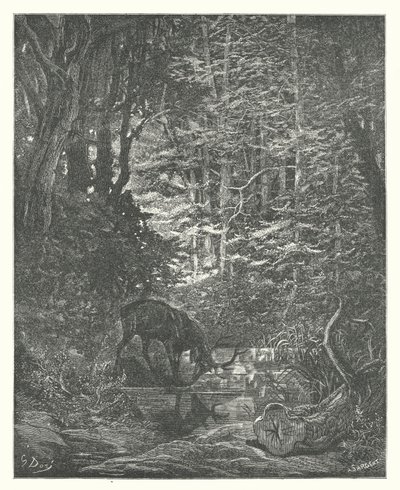As Fábulas de La Fontaine: O veado que se vê na corrente (gravura) de Gustave Dore