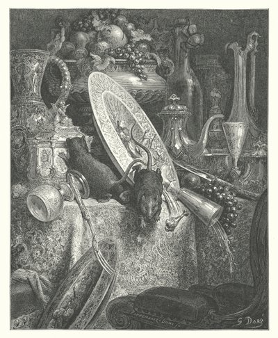 As Fábulas de La Fontaine: O rato da cidade e o rato do campo (gravura) de Gustave Dore