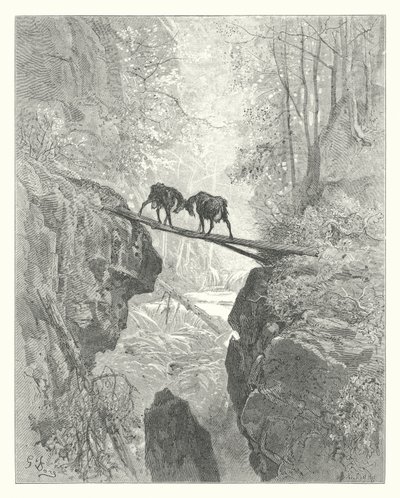 As Fábulas de La Fontaine: As Duas Cabras (gravura) de Gustave Dore