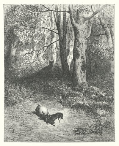 As Fábulas de La Fontaine: Os dois ratos, a raposa e o ovo (gravura) de Gustave Dore