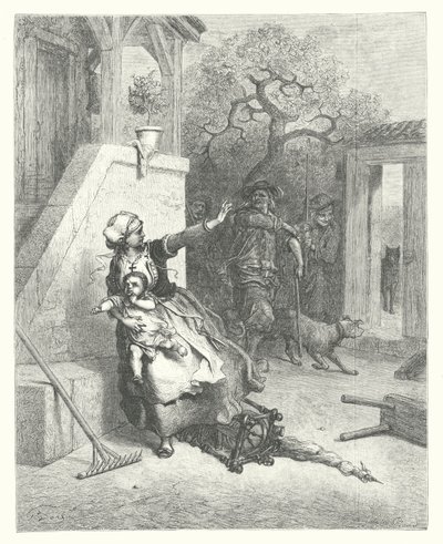 As Fábulas de La Fontaine: O Lobo, a Mãe e a Criança (gravura) de Gustave Dore