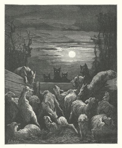 As Fábulas de La Fontaine: Os Lobos e as Ovelhas (gravura) de Gustave Dore