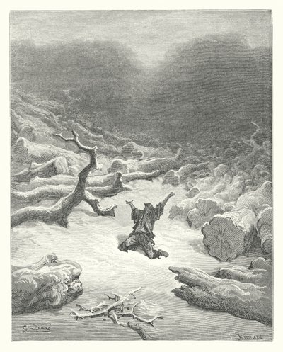 As Fábulas de La Fontaine: O Lenhador e Mercúrio (gravura) de Gustave Dore