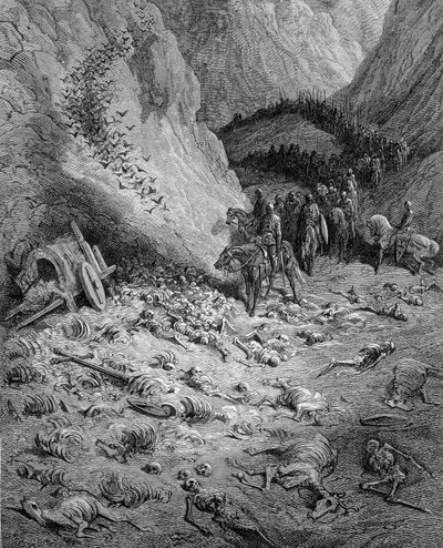 O Avançar: Armee of Crusaders meeting the dead of the previous wave of Crusaders - gravura de Gustave Doré de Gustave Dore