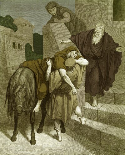 O bom samaritano na estalagem, de Doré. - Bíblia de Gustave Dore