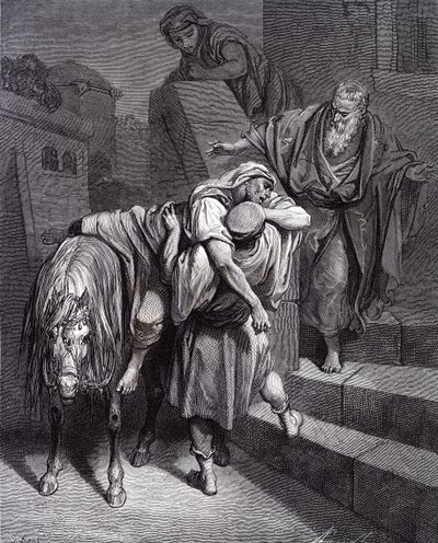 O Bom Samaritano na pousada, de Doré. - bíblia de Gustave Dore
