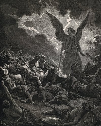 A Bíblia Sagrada. 1866. SENNACHERIBE (705-681 BC). Rei da Assíria (705-681 a.C.). Anjo de Yahweh do exército de Sennacherib. Gravura de Gustave Dore