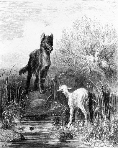 O Lobo e o Cordeiro “” Fábulas ”de La Fontaine de Doré de Gustave Dore