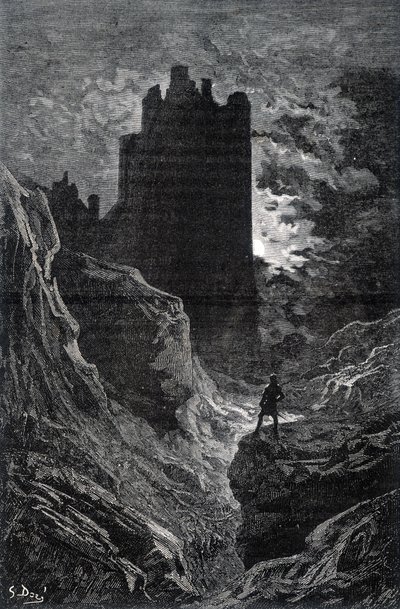 O castelo do medo - ilustração do medo de Gustave Doré, gravura de Gustave Dore