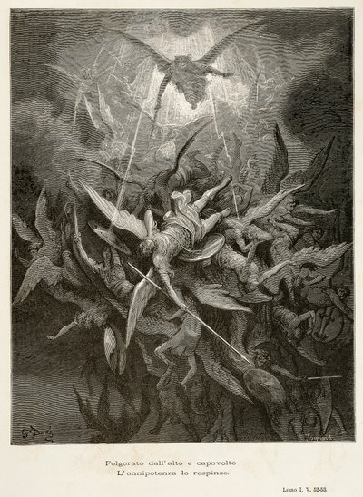 A queda dos anjos, cena de Paradise Lost de John Milton (1608-1674), ilustração de Gustave Dore