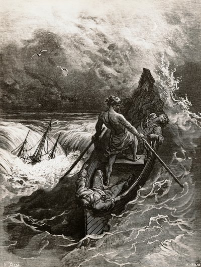 O marinheiro, do Rime of the Ancient Mariner, poema de Samuel Taylor Coleridge (1772-1834), ilustração de Gustave Dore