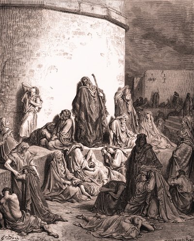 O povo está de luto por Jerusalém, por Gustave Doré. - Bíblia de Gustave Dore