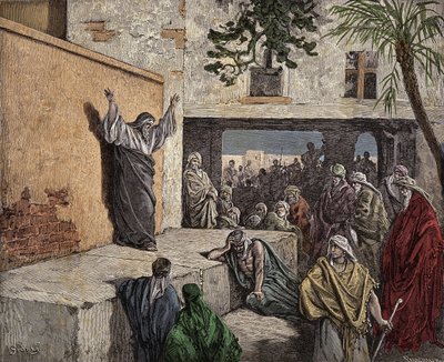 O profeta Michee exortando o povo de Israel à penitência Gravura de "A Bíblia" de Gustave Dore (1832-1883) Por volta de 1860 de Gustave Dore