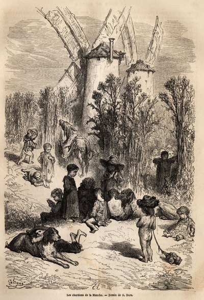 Os cardos do Canal, aos pés dos moinhos caros a Dom Quixote, com a representação de um fermento, uma raça de cães muito frequente na região (a figura do corredor galgo sempre a morrer de fome em Dom Quixote) e uma multidão de mendigos filhos, verdadeiros s de Gustave Dore