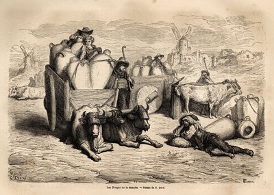 As tinajas do Canal, o uso destes enormes vasos de barro substitui o uso de barris e o seu uso é muito antigo. Gravura para ilustrar a viagem à Espanha do ilustrador Gustave Dore (1832-1883) e do Barão Ch. Davillier, em 1862, publicada em de Gustave Dore