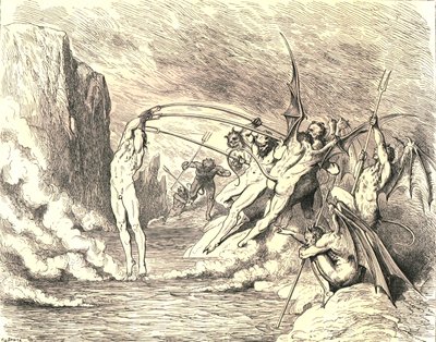 Dito isto, eles o agarraram com mais de cem ganchos, c1890. de Gustave Dore