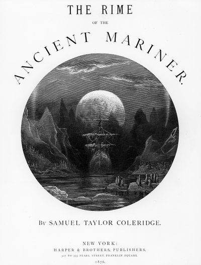 Página de rosto de &39;The Rime of the Ancient Mariner&39; de ST Coleridge, publicado pela Harper und Brothers, Nova York, 1876 (gravura em madeira) de Gustave Dore