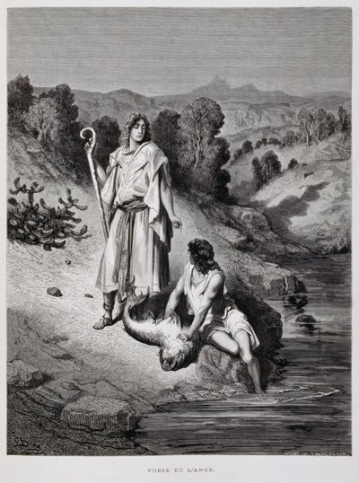 Tobias e o anjo, ilustração da Bíblia de Dore de Gustave Dore