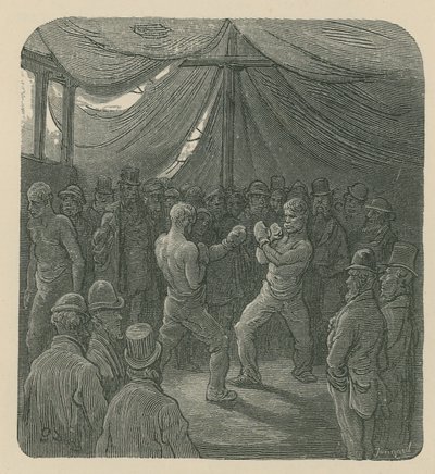 Dois homens de boxe como uma multidão assiste de Gustave Dore