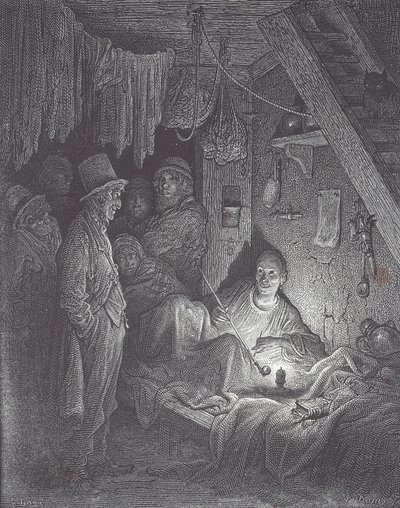 Covil vitoriano para fumadores de ópio em Londres de Gustave Dore