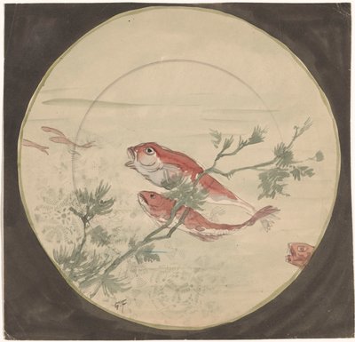Design para um sinal com peixes vermelhos nadando de Gustave Fraipont (signed by artist)