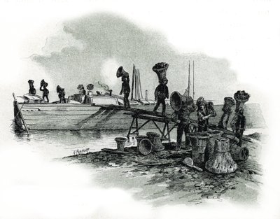 Descarga de carvão para forjas de Ivry-sur-Seine (Dockers que descarregam carvão betuminoso (ou carvão negro) nas forjas de Ivry sur Seine) Desenho de Gustave Fraipont (1849-1923) desenhos de Saint-Juirs de Gustave Fraipont