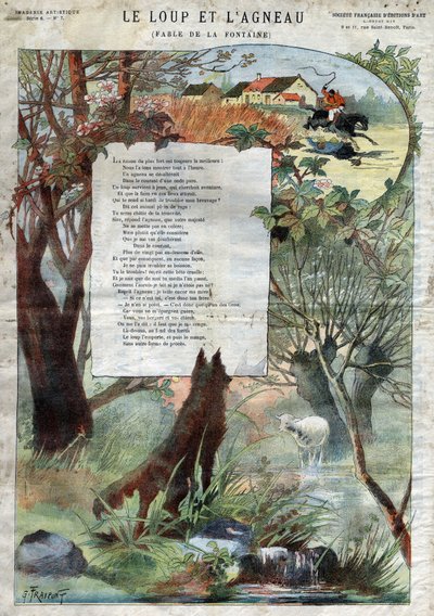 O Lobo e o Cordeiro. Fábulas de Jean de La Fontaine (1621-95). Ilustração de Gustave Fraipont (1849 -1923). Coleção particular. de Gustave Fraipont