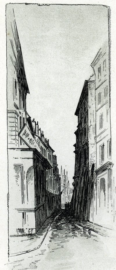 Vista da rua Hotel Colbert perto da praça Maubert em Paris Desenho de Gustave Fraipont (1849-1923) a partir de Saint-Juirs de Gustave Fraipont