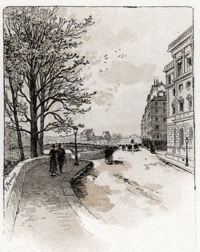 Vista do Quai des Orfevres, Ile de la Cite, Paris Desenho de Gustave Fraipont (1849-1923) de Saint-Juirs de Gustave Fraipont