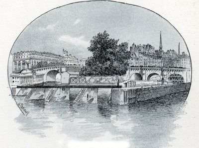 Vista da fechadura do Monnaie, em frente ao Hotel des Monnaie em Paris Desenho de Gustave Fraipont (1849-1923) sorteios de Saint-Juirs "La seine a travessa Paris" de Gustave Fraipont