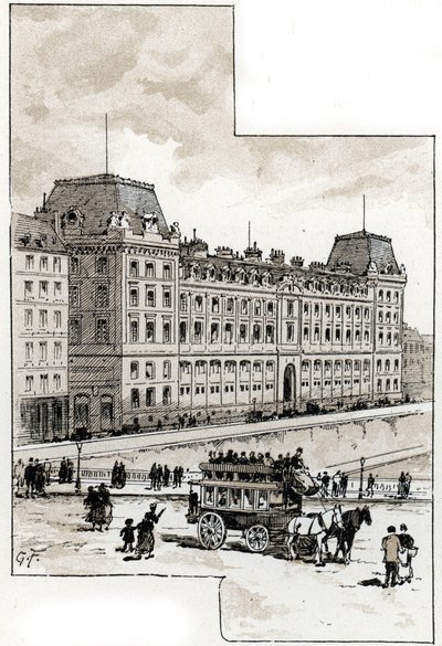 Vista do departamento de polícia no quai des golfevres, Paris Desenho de Gustave Fraipont (1849-1923) de Saint-Juirs de Gustave Fraipont