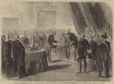 Barão Ricasoli apresentando o rei da Sardenha com o resultado da votação para anexação na Toscana de Gustave Janet