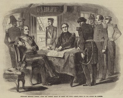 Entrevista entre o almirante Lyons e o almirante Bruat a bordo do Royal Albert, antes do ataque a Kinburn de Gustave Janet