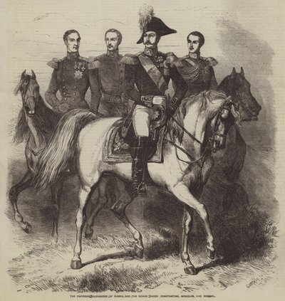 O imperador Alexandre da Rússia e os grão-duques Constantino, Nicolau e Miguel de Gustave Janet