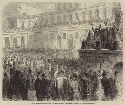 Victor Emmanuel saudando os florentinos da Galeria do Palácio Pitti de Gustave Janet