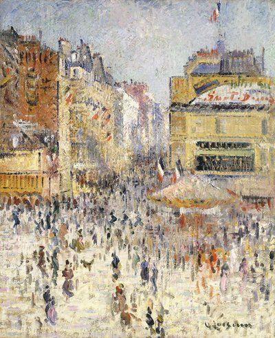 Dia da Bastilha na Rue de Clignancourt, Paris; O Quartorze de julho em Paris, Rue de Clignancourt, de Gustave Loiseau
