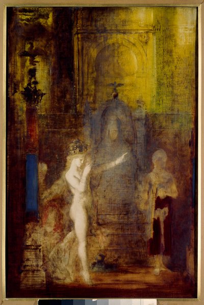 Salomé dança em frente ao Herode Salomé dança no salão de banquetes do Herode. Herodes sentada num trono alto é fascinada pela beleza do mágico. Pintura de Gustave Moreau (1826-1898) de Gustave Moreau