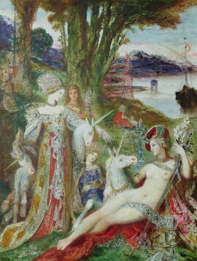 Os Unicórnios (óleo sobre tela) de Gustave Moreau