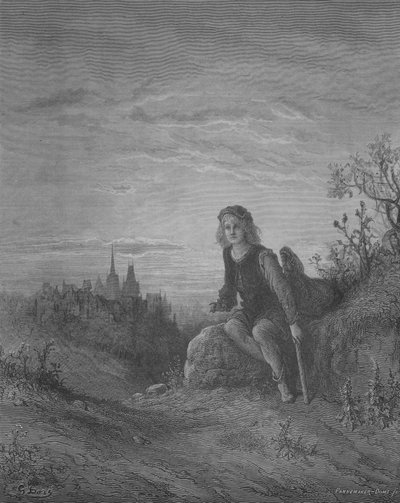Dick Whittington ouvindo Highgate Bells de Gustave after Dore