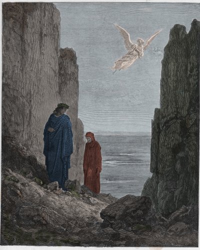 Purgatorio, Canto 19: Os poetas ascendem ao quinto círculo, ilustração da Divina Comédia de Dante Alighieri, 1885 (gravura digital colorida) de Gustave after Dore