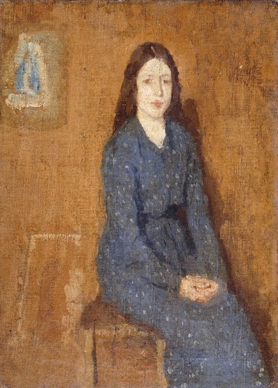 Uma garota sentada, vestindo um vestido azul manchado, 1914-15 de Gwen John