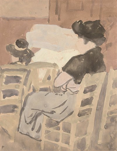 Uma mulher e uma jovem rapariga no interior de uma igreja (aguarela sobre papel) de Gwen John