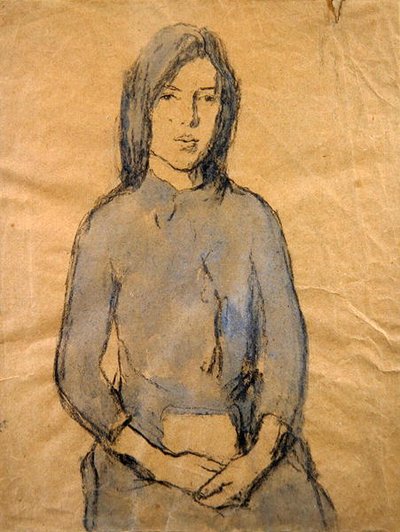 Menina, Mãos Descansando no colo (lápis e aquarela sobre papel) de Gwen John
